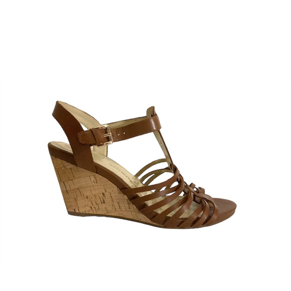 Brown LEATHER Wedge Sandal - Isaac Mizrahi Live! SIMMER - Women's US 10W - Picture 1 of 7